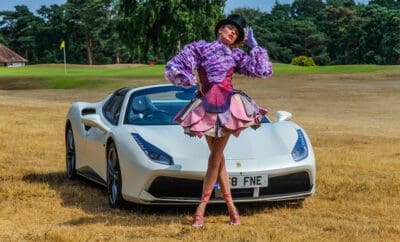 Luxury Woman’s Golf Fashion With Ferrari 488 Spider At Worplesdon Golf Club