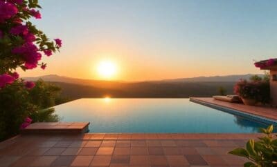Andalusian villa pool at sunset.