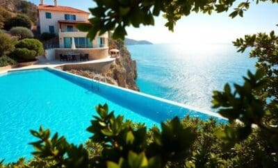 Villa costiera, piscina, vista mare, luminosa, lussuosa.