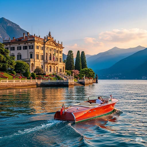 Luxury villa rental Lake Como Italy — private pool with Alpine mountain backdrop