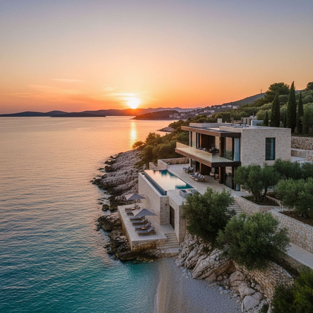 Beachfront villa rental Dalmatian Coast Croatia private pool sea views