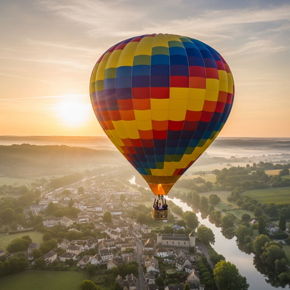 Hot air balloon flight over the Dordogne Valley France chateau holiday