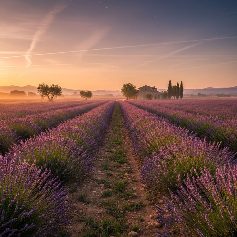 Lavender fields at sunset Provence South of France villa rental