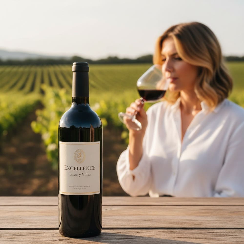 Woman wine tasting at Bordeaux chateau vineyard rental France