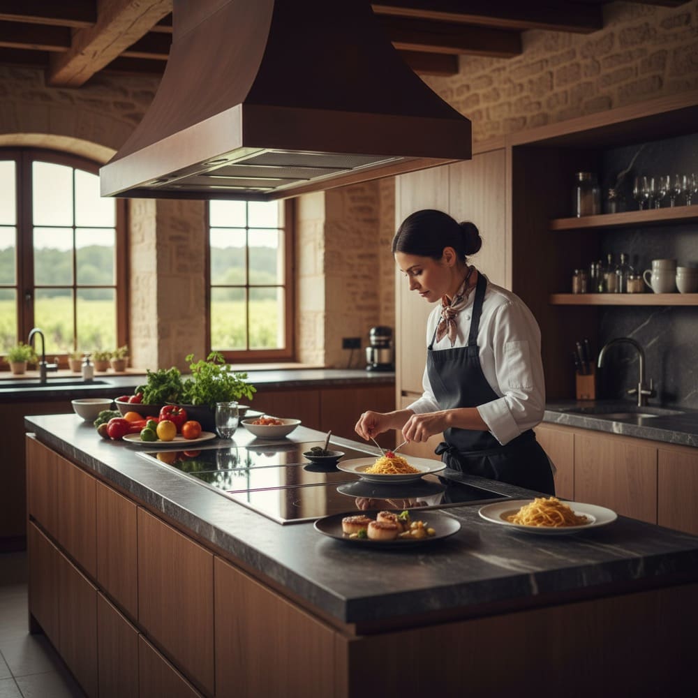 French private chef preparing catering at Bordeaux chateau rental