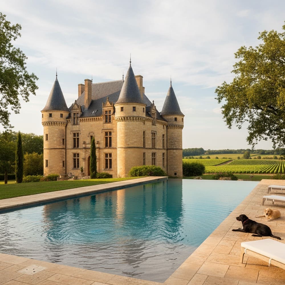 Holiday chateau rental Bordeaux France private swimming pool vineyard