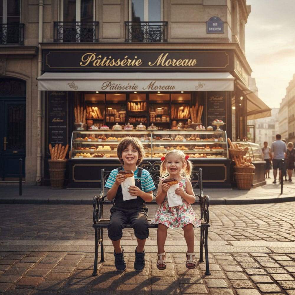 Children eating patisseries in Paris — family luxury holiday rental