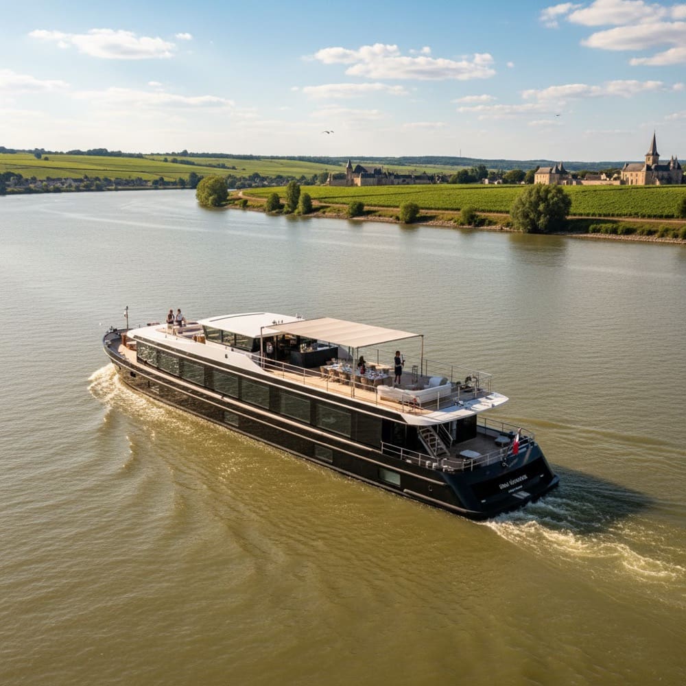 Luxury barge sailing the Gironde estuary Aquitaine France