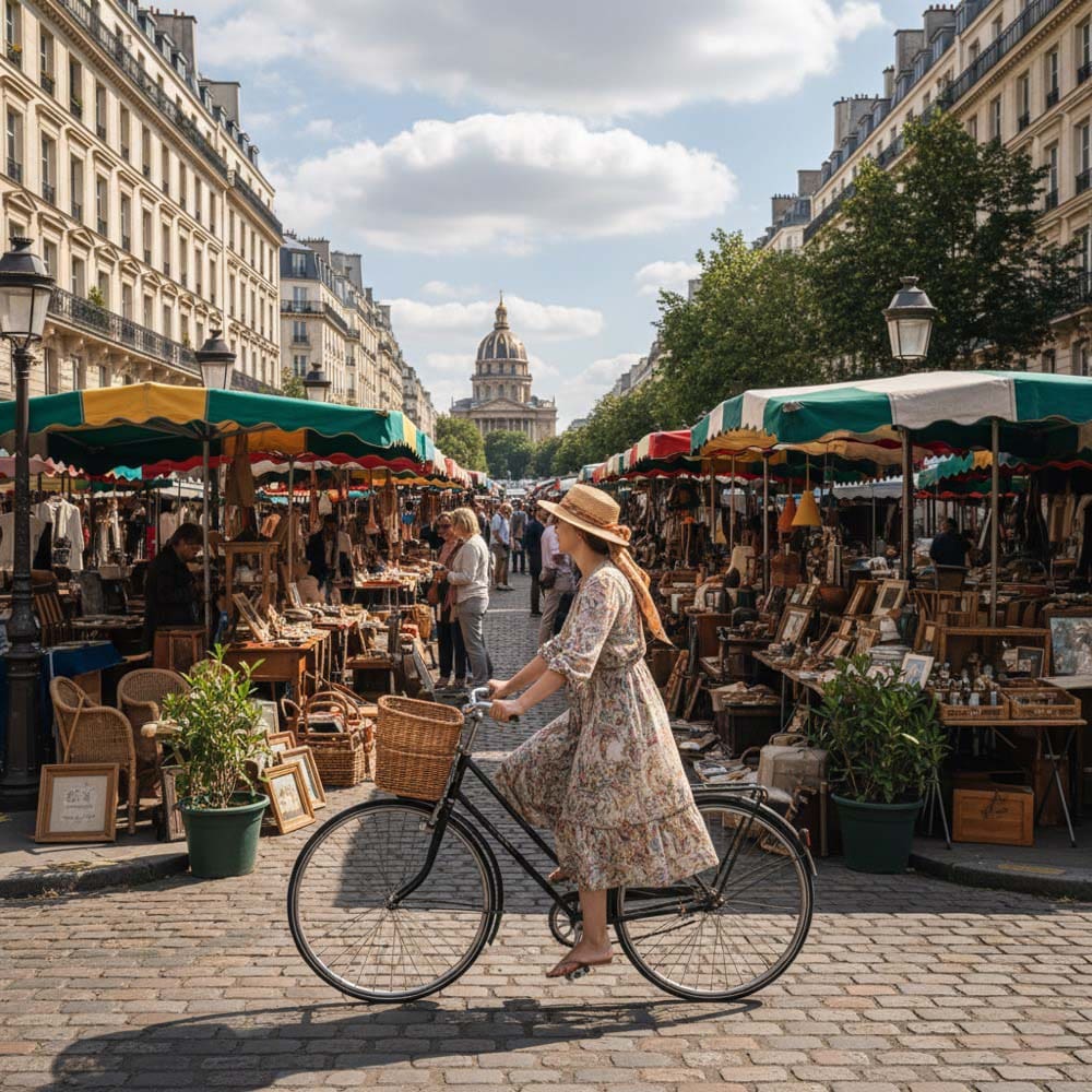 Woman cycling through Paris — luxury weekend rental Excellence