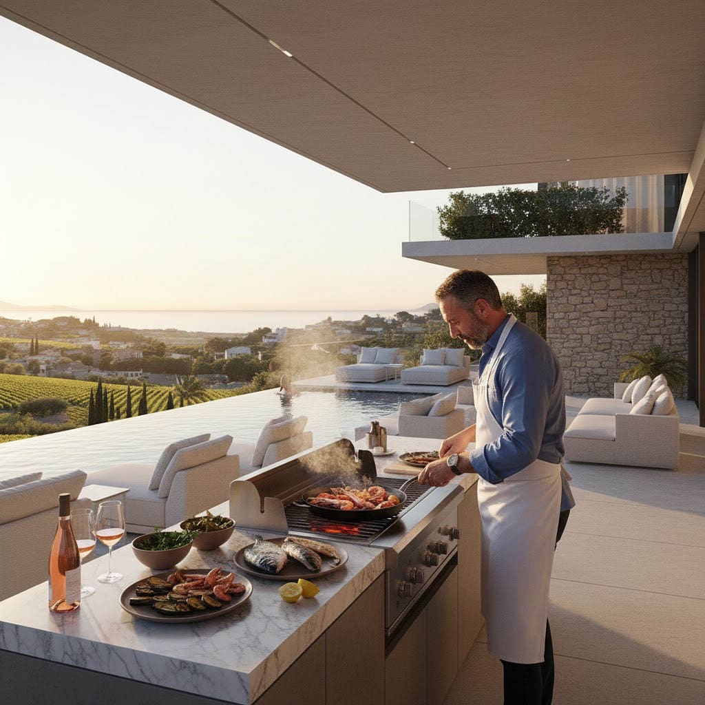 Private French chef preparing dinner at Provence villa rental