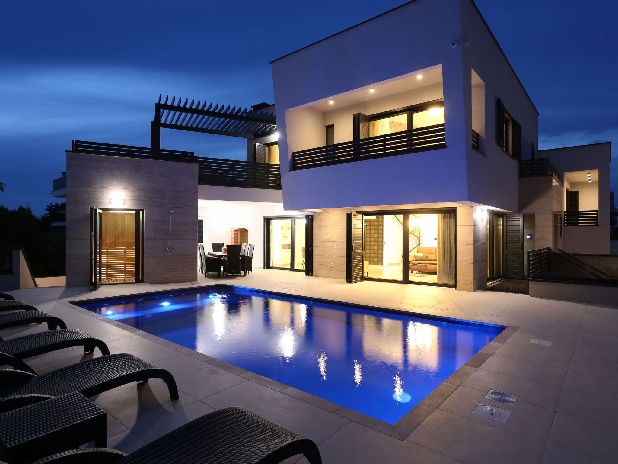 Villa Bura Privlaka: Modern 4-Bedroom Family Villa with Heated Pool and Sauna Near Adriatic Coast